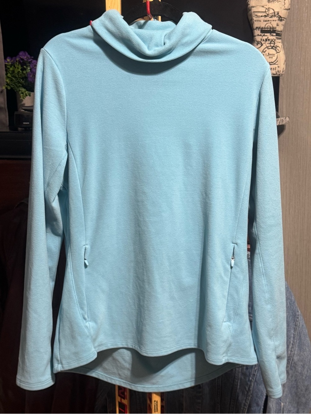 Hyba Light Blue Fleece Funnel Neck Pullover Sweatshirt with Pockets Size Large